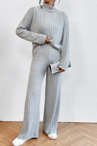Casual Simplicity Solid Turtleneck Long Sleeve Two Pieces