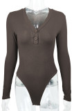 Sexy Solid Buttons V Neck Skinny Bodysuits