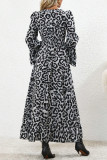 Elegant College Leopard Flounce Printing O Neck Printed Dress Dresses