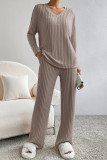 Casual Daily Solid V Neck Long Sleeve Two Pieces