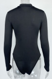 Sexy Simplicity Solid Zipper Half A Turtleneck Skinny Bodysuits