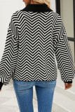 Casual Geometric Buttons Weave Turndown Collar Tops