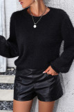 Elegant Solid Lace Hollowed Out O Neck Tops