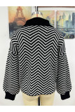 Casual Geometric Buttons Weave Turndown Collar Tops