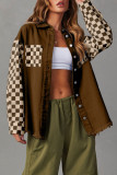 Casual Plaid Patchwork Contrast Turndown Collar Outerwear