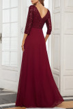 Elegant Formal Solid Sequins V Neck Evening Dress Dresses