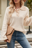 Casual Geometric Buttons Weave Turndown Collar Tops