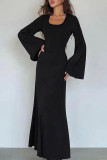 Elegant Solid Frenulum U Neck One Step Skirt Dresses