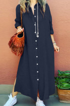 Casual Simplicity Solid Pocket Buckle Turndown Collar Shirt Dress Dresses
