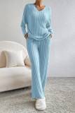 Casual Daily Solid V Neck Long Sleeve Two Pieces