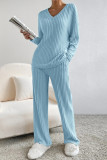 Casual Daily Solid V Neck Long Sleeve Two Pieces