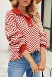 Casual Geometric Buttons Weave Turndown Collar Tops