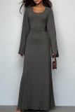 Elegant Solid Frenulum U Neck One Step Skirt Dresses