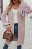 Sweet Elegant Color Block Tassel Weave V Neck Outerwear