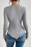 Casual Simplicity Solid Tassel O Neck Tops