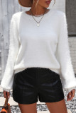 Elegant Solid Lace Hollowed Out O Neck Tops