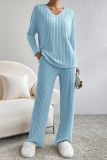 Casual Daily Solid V Neck Long Sleeve Two Pieces