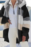 Casual Color Block Contrast Hooded Collar Outerwear