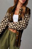 Casual Plaid Patchwork Contrast Turndown Collar Outerwear