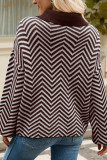 Casual Geometric Buttons Weave Turndown Collar Tops