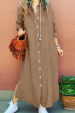 Casual Simplicity Solid Pocket Buckle Turndown Collar Shirt Dress Dresses