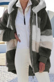 Casual Color Block Contrast Hooded Collar Outerwear