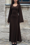 Elegant Solid Frenulum U Neck One Step Skirt Dresses