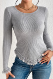 Casual Simplicity Solid Tassel O Neck Tops