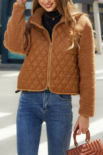 Casual Solid Patchwork Mandarin Collar Outerwear