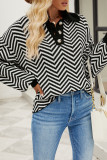 Casual Geometric Buttons Weave Turndown Collar Tops