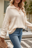 Casual Geometric Buttons Weave Turndown Collar Tops