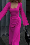 Elegant Solid Frenulum U Neck One Step Skirt Dresses