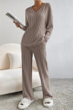 Casual Daily Solid V Neck Long Sleeve Two Pieces