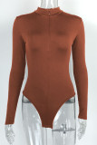 Sexy Simplicity Solid Zipper Half A Turtleneck Skinny Bodysuits