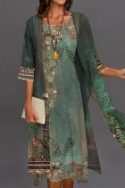 Elegant Floral Slit O Neck Sleeveless Two Pieces