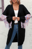 Sweet Elegant Color Block Tassel Weave V Neck Outerwear