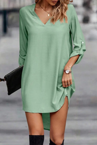 Casual Solid Fold V Neck Shirt Dress Dresses