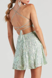 Sexy Party Solid Sequins Backless Halter Sling Dress Dresses