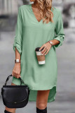 Casual Solid Fold V Neck Shirt Dress Dresses