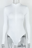 Sexy Simplicity Solid Zipper Half A Turtleneck Skinny Bodysuits