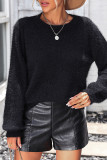 Elegant Solid Lace Hollowed Out O Neck Tops