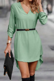 Casual Solid Fold V Neck Shirt Dress Dresses