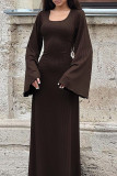 Elegant Solid Frenulum U Neck One Step Skirt Dresses