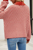 Casual Geometric Buttons Weave Turndown Collar Tops