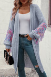 Sweet Elegant Color Block Tassel Weave V Neck Outerwear