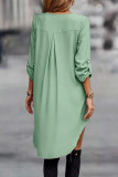 Casual Solid Fold V Neck Shirt Dress Dresses