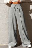 Casual Solid Frenulum Loose High Waist Wide Leg Solid Color Bottoms