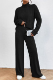 Casual Simplicity Solid Turtleneck Long Sleeve Two Pieces