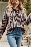 Casual Geometric Buttons Weave Turndown Collar Tops