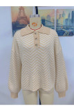 Casual Geometric Buttons Weave Turndown Collar Tops